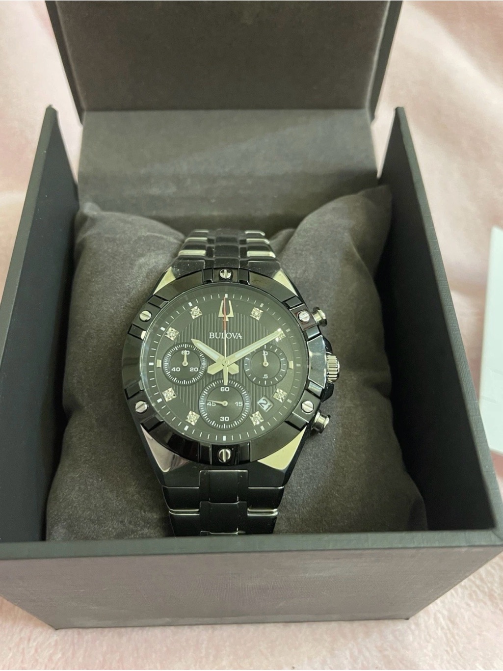 Bulova 98d170 Mens Diamond Chronograph Black Dial Stainless Steel 44mm Watch